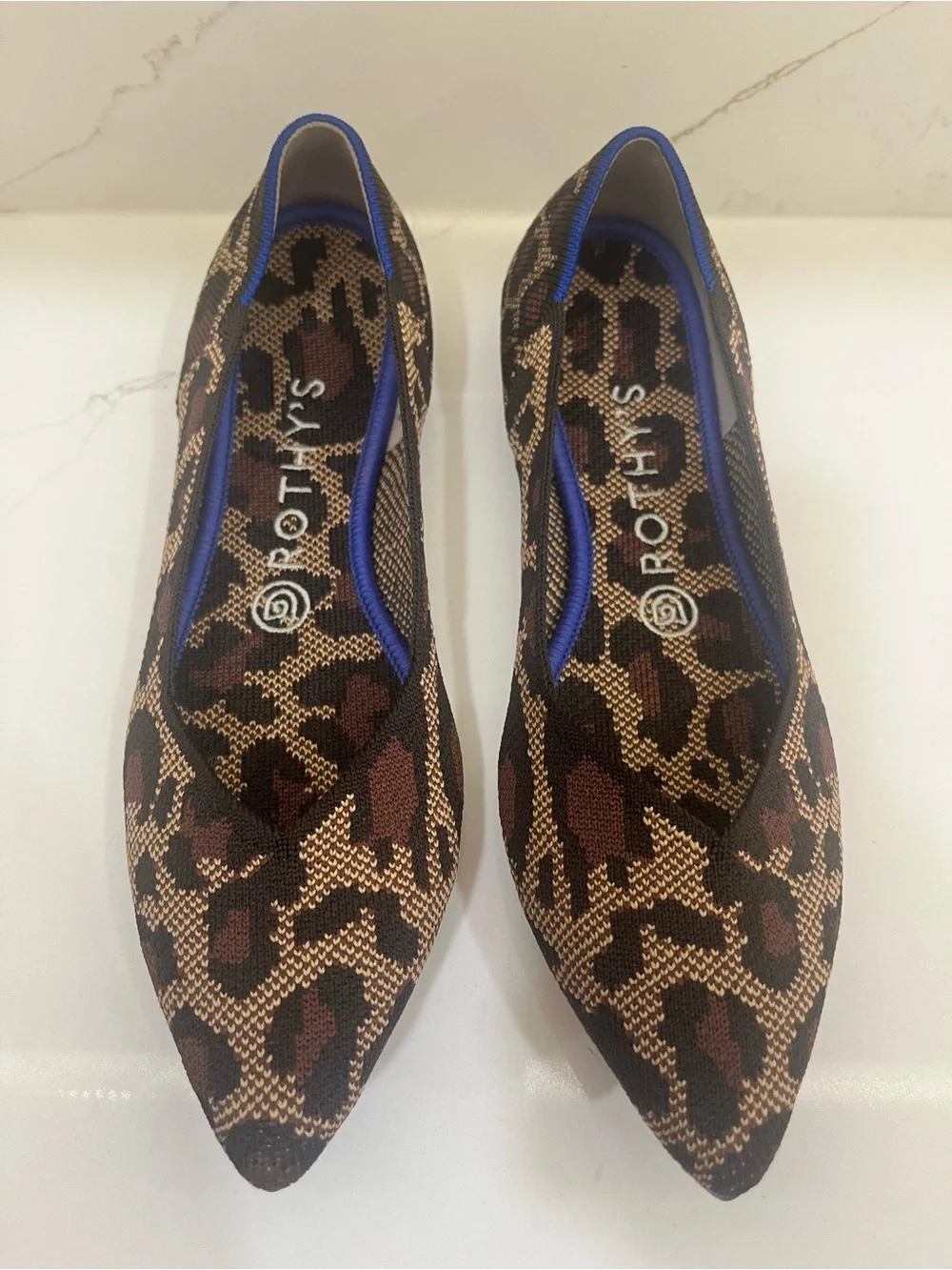 Rothy’s Pointed-Toe Knit Flats – Leopard Floral Print – Size 8